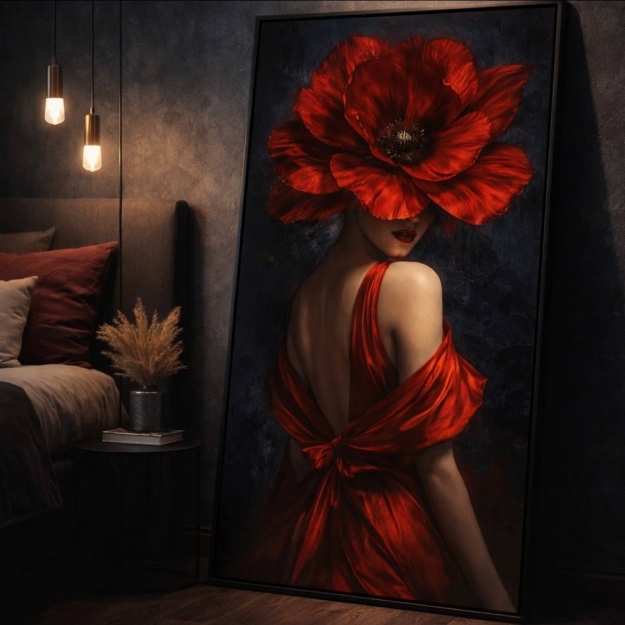 Картина на склі у рамі Woman with Red Flower 152.5x102.5cm