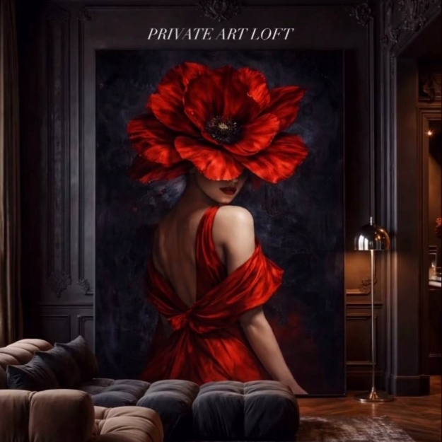 Картина на склі у рамі Woman with Red Flower 152.5x102.5cm