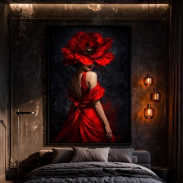 Картина на склі у рамі Woman with Red Flower 152.5x102.5cm