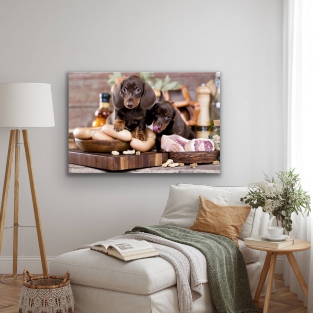 Картина на склі Dachshund and meat 60x80cm